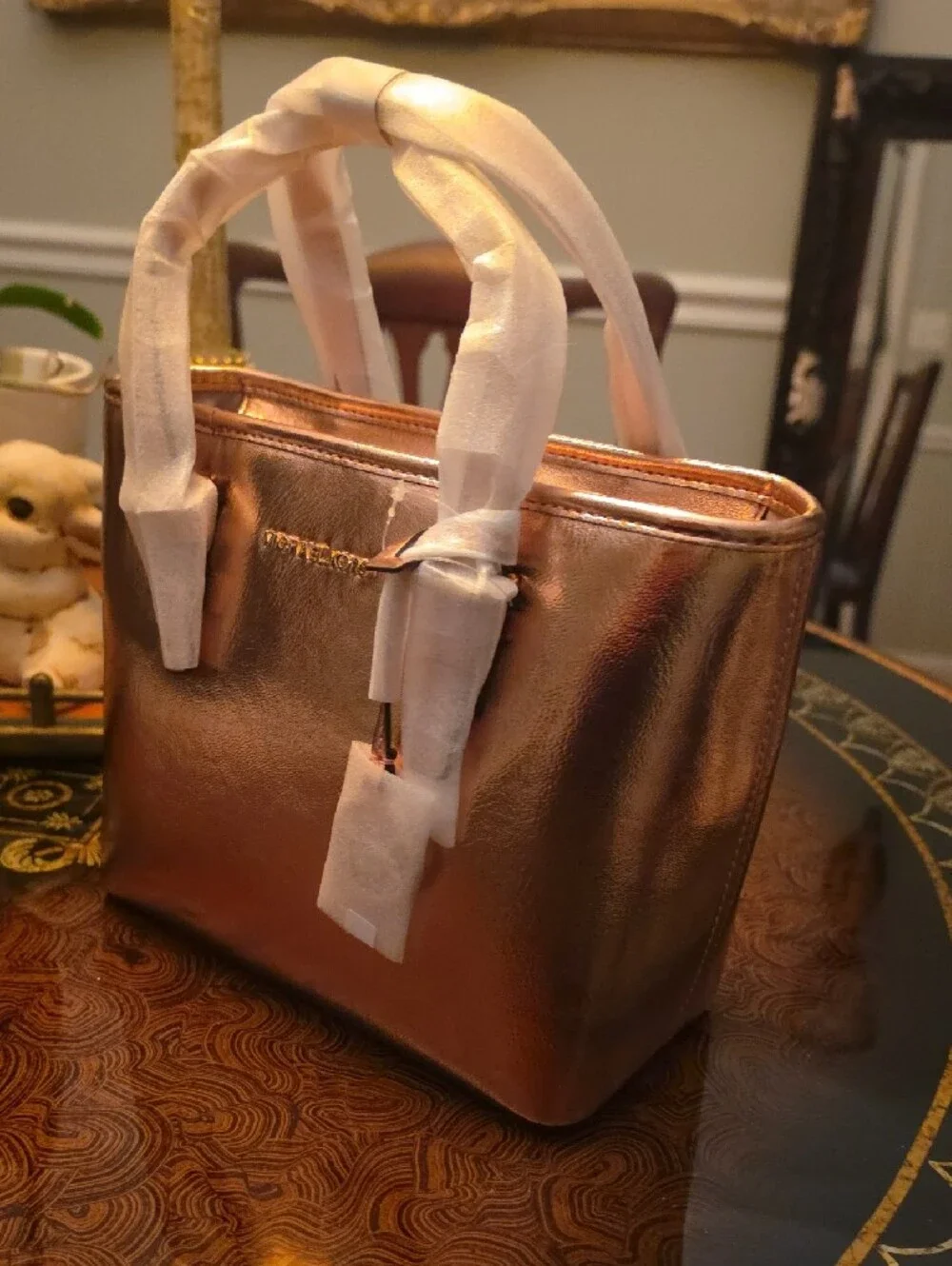 Michael Kors Metallic Rose Gold Leather Tote